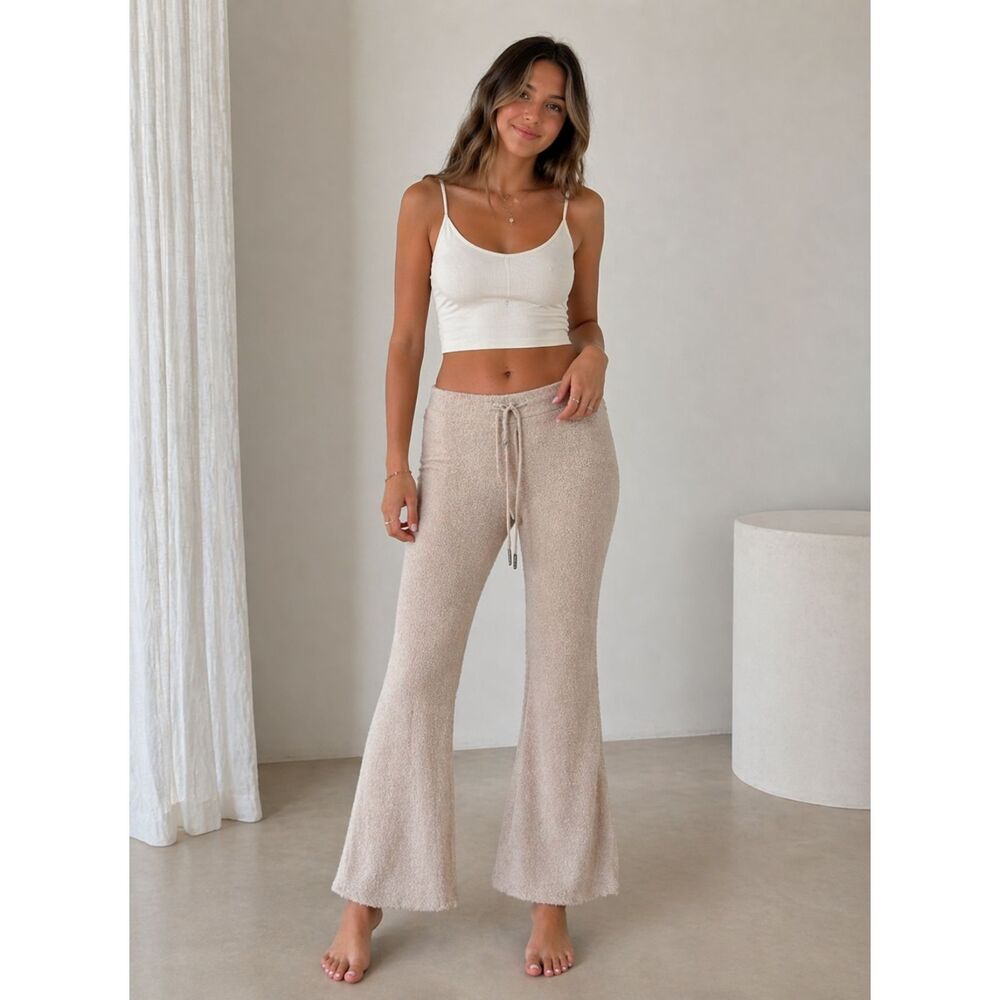 Rewash Beige Plush Flared Lounge Pants EUC